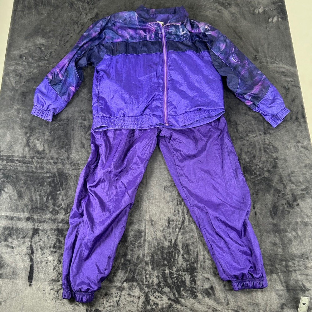 Vintage Lavon Track Suit Womens PM Purple 90s Marbled Windbreaker Set